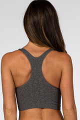 Charcoal Ribbed Animal Print Racerback Seamless Sports Bra