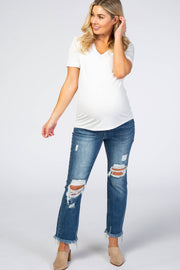 Medium Wash Distressed Frayed Hem Maternity Jeans