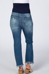 Medium Wash Distressed Frayed Hem Maternity Jeans