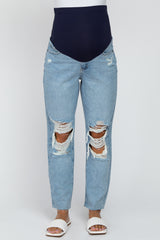 Light Blue Ripped Knee Distressed Maternity Jeans