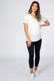 Navy Ribbed Side Panel Seamless Maternity Leggings