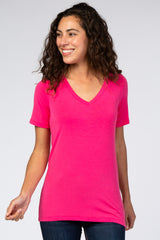 Fuchsia V-Neck Short Sleeve Top