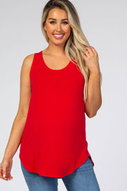 Red Basic Sleeveless Maternity Top