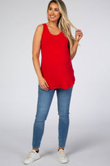 Red Basic Sleeveless Maternity Top