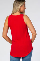 Red Basic Sleeveless Maternity Top