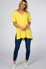 Yellow V-Neck Cuffed Short Sleeve Top