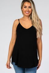 Black Basic Flowy Thin Strap Maternity Top