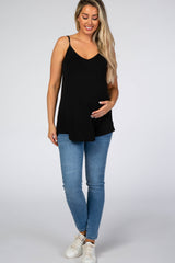 Black Basic Flowy Thin Strap Maternity Top