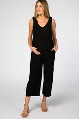 Black Knot Strap Cropped Maternity Jumpsuit