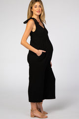 Black Knot Strap Cropped Maternity Jumpsuit