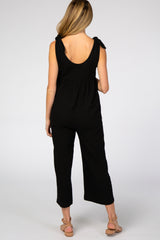 Black Knot Strap Cropped Maternity Jumpsuit