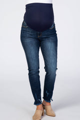 Medium Wash Frayed Hem Skinny Maternity Jeans