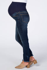 Medium Wash Frayed Hem Skinny Maternity Jeans