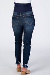 Medium Wash Frayed Hem Skinny Maternity Jeans