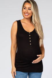 Black Ribbed Sleeveless Maternity Top