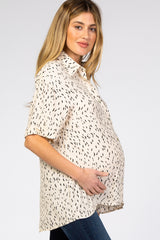 Cream Printed Button Up Collared Maternity Blouse