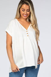 Ivory Boxy Button Front Short Sleeve Maternity Top