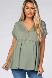 Olive Boxy Button Front Short Sleeve Maternity Top