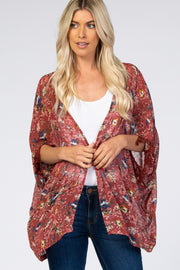 Rust Floral Swiss Dot Fringe Accent Cover Up