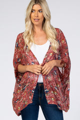 Rust Floral Swiss Dot Fringe Accent Maternity Cover Up