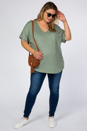 Olive Pocket Front Dolman Maternity Plus Top