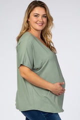 Olive Pocket Front Dolman Maternity Plus Top