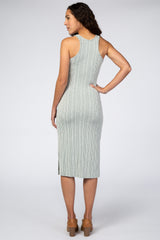 Light Olive White Striped Fitted Midi Dress