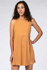 Camel Ribbed Sleeveless Maternity Dress