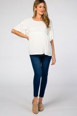 Ivory Ruffle Trim Short Sleeve Maternity Top