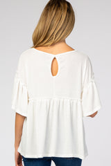 Ivory Ruffle Trim Short Sleeve Maternity Top