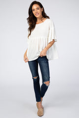 Ivory Ruffle Trim Short Sleeve Maternity Top