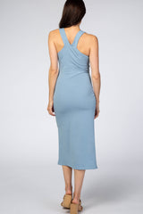 Light Blue Fitted Sleeveless Midi Dress