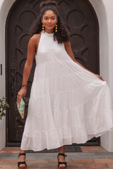 Ivory Tiered High Neck Maxi Dress