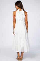 Ivory Tiered High Neck Maxi Dress