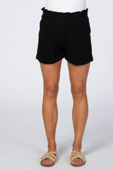 Black Cuffed Linen Maternity Shorts