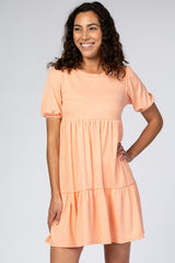 Light Orange Heather Ribbed Tiered Maternity Dress