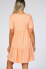 Light Orange Heather Ribbed Tiered Maternity Dress