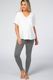 Heather Grey Foldover Waistband Maternity Leggings