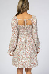 Ivory Floral Smocked Long Sleeve Dress