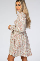 Ivory Floral Smocked Long Sleeve Maternity Dress