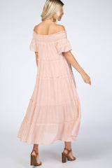 Mauve Off Shoulder Tiered Maxi Dress