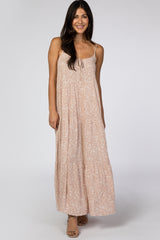 Light Mauve Floral Tiered Maternity Maxi Dress