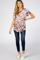 Purple Tie Dye Short Sleeve Maternity Top