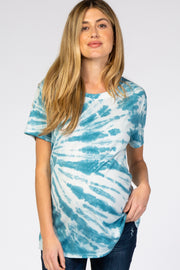 Blue Tie Dye Short Sleeve Maternity Top