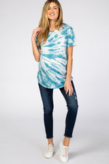 Blue Tie Dye Short Sleeve Maternity Top