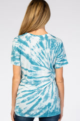 Blue Tie Dye Short Sleeve Maternity Top