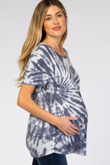 Navy Tie Dye Short Sleeve Maternity Top