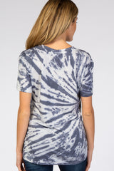 Navy Tie Dye Short Sleeve Maternity Top