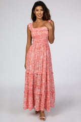 Pink Floral Ruffle Smocked Maxi Dress