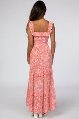 Pink Floral Ruffle Smocked Maxi Dress